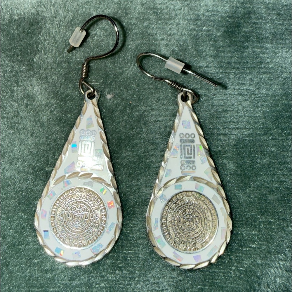 Sterling Siler Iridescent White Teardrop Dangle Earrings